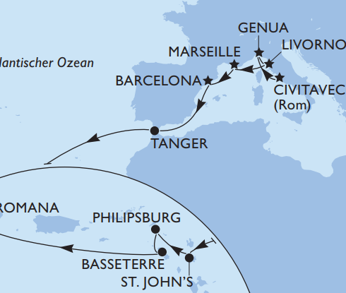 20-Tages-Kreuzfahrt: MSC Opera – Transatlantik von Rom – Dominikanische Republik